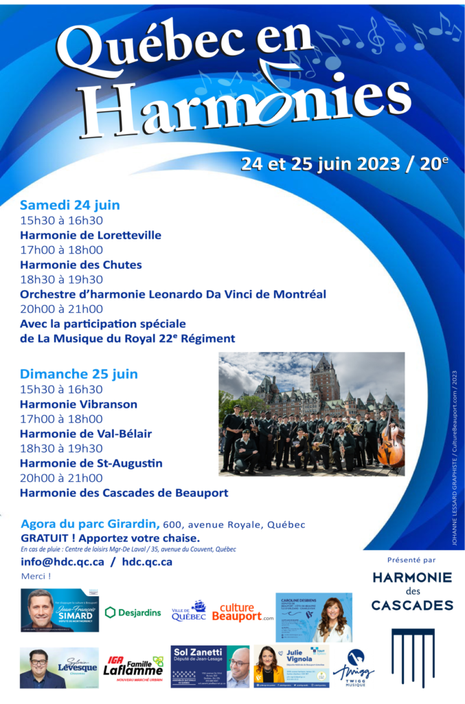 Programmation 2023 du festival Québec en harmonies présenté par l'Harmonie des Cascades